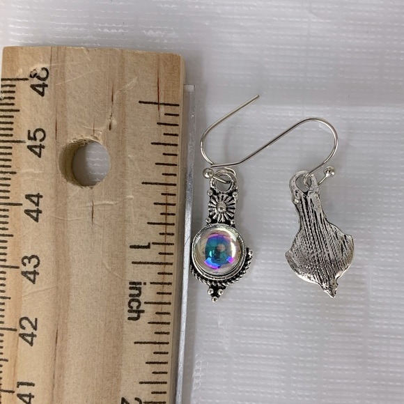 4/$10 Boho Vintage Silver Plated Iridescent Dangle Earrings - Picture 2 of 2